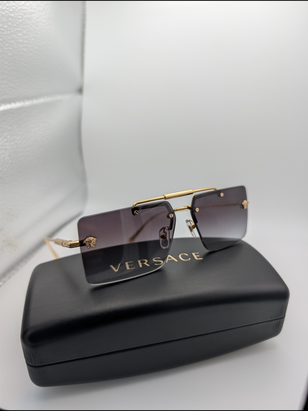 NWT Authentic Versace VE2245 Gold Rimless Medusa Rectangle Sunglasses